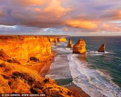 different color of the Twelve Apostles at sunset