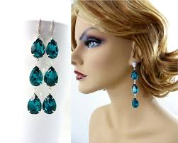 Blue Zircon Three Tier Long Earrings Dangle, December Birthday Gift, Dark  Teal Blue Earring, Bridal Prom Earrings, Soulmate Gift