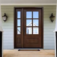 Steves Sons Savannah 6 Lite Stained Mahogany Wood Prehung Front Door With Sidelite M6410 1230 Ct 4i Stained Front Door House Front Door Front Door Sidelights