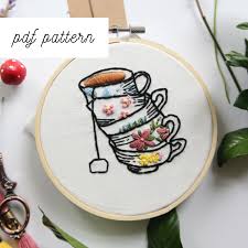 These designs were stitched using dmc stranded cotton. Stacked Teacup Embroidery Pdf Pattern Crewel Ghoul