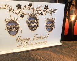 Personalised Wood Happy Easter Card Custom Easter Card for Her for Him  Easter Gifts for Granddaughter Grandson Mum Dad Gran Custom Wood Card