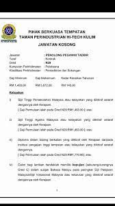 Nurulhafizah hamzah 2 years ago. Kerja Kosong Pbt Hi Tech Kulim