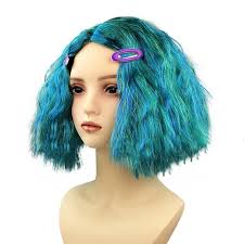 Envy Costume Wig for Women Girls Halloween Fluffy Cosplay Blue-Green Wigs  with 2 Hair Clip