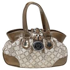 Versace Metallic Gold/Cream Signature Canvas And Leather Shoulder Bag For  Sale at 1stDibs
