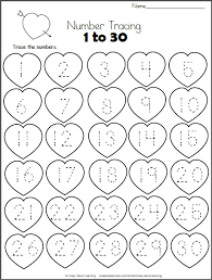 Valentine Hearts Math Worksheet Trace 1 To 30 Madebyteachers Kindergarten Valentines Preschool Worksheets Math Valentines