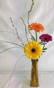Bright Colored Gerbera Daisies With Curly Willow And Bear Grass For Your Desk Flowers Gerbera Daisy Gerbera