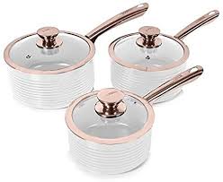 Tower T800001rw Saucepan Set Linear Collection With Easy Clean Non Stick Ceramic Coating Aluminium White An Cookware Set Rose Gold Kitchen Ceramic Non Stick