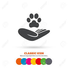 Shelter Pets Sign Icon Hand Holds Paw Symbol Animal Protection Classic Flat Icon Colored Circles Vector Illustration Ad Holds Hand Tatuagem Animais