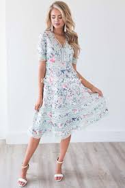 Soft Mint Pastel Floral Floral Lace Modest Church Dress