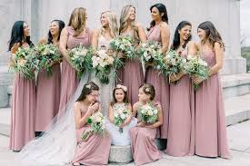Bridesmaids In Mauve Dresses A C Dusty Rose Wedding At Terrain At Devon Yard Du Dusty Rose Bridesmaid Dresses Mauve Bridesmaid Dress Mauve Bridesmaid