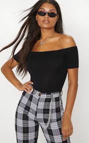 Plus pink tie dye intimates bardot top. Black Bardot Short Sleeve Bodysuit Jumpers Prettylittlething Il