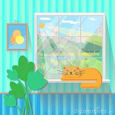 Interior Vector Wall And Window Cat Sleeping On The Window Home Sweet Home Cat Sleeping Cat Face Drawing Cat Design