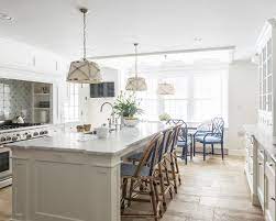 All rattan bar stools can be shipped to you at home. White Kitchen Island With Blue Bistro Rattan Bar Stools Transitional Kitchen
