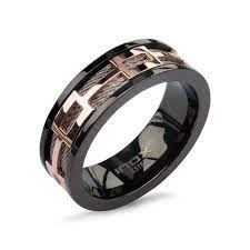 Men S 8 0mm Cable And Geometric Spinner Band In Tri Toned Ip Stainless Steel Zales Rings For Men Black Rings Steel Jewelry