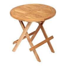 Solid wood top with ladder style legs and metal supports. Arb Teak Specialties 20 In X 20 In Teak Round Outdoor Folding Side Table Tab192 Rona