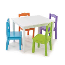 Tot Tutors White Table With 4 Vivid Colors Chair Set Wooden Table And Chairs Wooden Childrens Table Toddler Table And Chairs