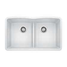 We previously had a white solid surface sink that stained easily, so i feel i'm up to the task. Blanco Diamond U 2 Low Divide Equal Double Bowl Undermount Kitchen Sink Silgranit White The Home Depot Canada