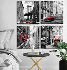Black And White Framed Wall Art Set Wall Art City Canvas Prints Decor Homes Decorations Black And White With Red Cars Buildings Pict Wall Art Decor Living Room Wall Art Living Room Wall Art Decor