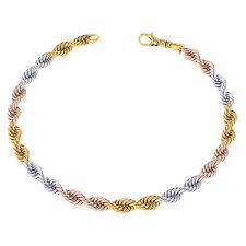 Handmade 14k Tri Color Gold 8mm Rope Chain Bracelet