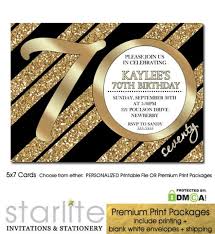 Black And Gold Invitations Blank Black Gold Glitter 70th Birthday Invitation Milestone Modern Number 70th Birthday Invitations 70th Birthday Birthday Invitations