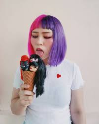 Half Pink Half Purple Hair She S Eating Bratz Dolls Purple Hair Colored Curly Hair Hair