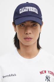 Wood Wood cotton baseball cap Brian navy blue color at PRM US