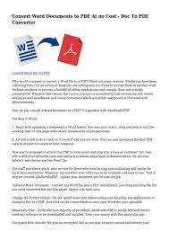 Hello i paid for a 2 year mem. Convert Word Documents To Pdf At No Cost Doc To Pdf Converter By Markackert8827 Issuu