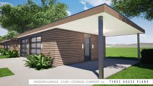 If you want to build a large carport with storage, you can also choose a different shape, as shown in the image. Modern Garage Plan 2 Car Plus Storage And Carport By Tyree House Plans