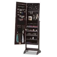 Featuring hinged lid with a mirror, 6 drawers, two side doors with necklace hooks, and divided storage compartments, there's no shortage of space in this stunning piece. Alena Wood Free Standing Cheval Mirror Jewelry Armoire Baxton Studio Target