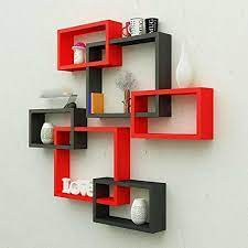 Maybe you would like to learn more about one of these? Furniture Cafe Wooden Intersecting Wall Shelf Home Decor Items Rack Floating Book Shelves For Living Room Bedroom Kitchen Office And More Set Of 6 Color Red Black Amazon In Furniture
