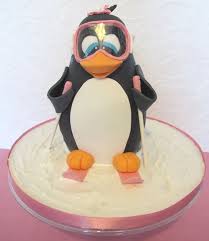 3d Skiing Penguin Cake All Edible Except Ski Sticks Which Are Cookie Pop Sticks Penguin Cakes Cake Winter Cake