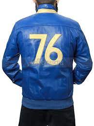 Fallout 76 Blue Leather Jacket Just American Jackets Blue Leather Jacket Gaming Clothes Leather Jacket Black