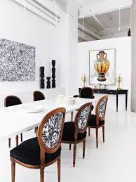 Bold And Cool Chairs With Black Velvet Seats And Creative Printed Fabric On The Backs To Make A S Dining Table Design Antique Dining Chairs White Dining Chairs