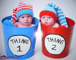 We have all of the costumes, accessories and decorations that you, your friends and your family are looking for to make your celebration the best one yet. Thing 1 Thing 2 Halloween Costume Contest At Costume Works Com Baby Costumes Homemade Baby Costumes Baby First Halloween