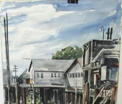 MILDRED WARNER SEAPORT ORIGINAL WATERCOLOR PAINTING DATED 1962