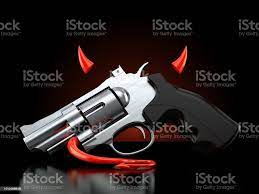 Gun With Devil Horns And Tail Stock Photo - Download Image Now -  Backgrounds, Black Background, Crime - iStock