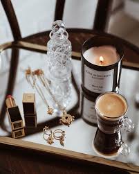 Nature Decor Coffee Candle Vintage Makeup Vanities Flatlay