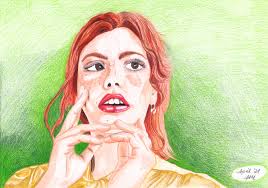 Wir veranstalten malereignisse in lokalen bars. Portrait Malen Mit Colore Buntstiften Rothaarige Frau Zeichnen