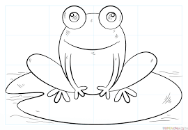 Black And White Lily Pad Clipart How To Draw A Frog On Lily Pad Step By Step Drawing Tutorials For Kids And Beginners Lily Pad Drawing Frog Drawing Drawing Tutorial