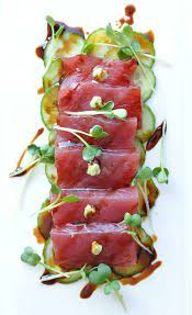 Ahi Tuna Crudo With Sweet Soy Wasabi And Cucumber Former Chef Recipe Healthy Food Fish Recipes