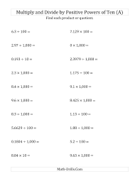 Multiplication with decimals is a bit trickier than multiplication without decimals! The Multiplying And Dividing Decimals By Positive Powers Of Ten Standard Form A Math Worksheet From The Powe Dividing Decimals Decimals Decimals Worksheets