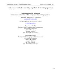 Language and communication are different from each other yet one needs the other and at the same time exists separately. Pdf On The Role Of Oral Feedback In Esl Postgraduate Thesis Writing Supervision Corresponding Authors Information On The Role Of Oral Feedback In Esl Postgraduate Thesis Writing Supervision On The Role Of