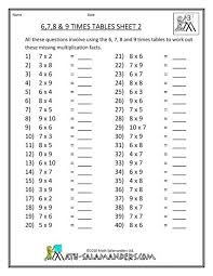 Free Math Sheets Multiplication 6 7 8 9 Times Tables 2 Gif 780 1009 Multiplication Math Worksheets Homeschool Math