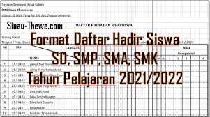 Contoh daftar hadir peserta ujian sekolah sd tips belajar cara pintar. Format Daftar Hadir Sd Smp Sma Smk 2021 2022 Sinau Thewe Com