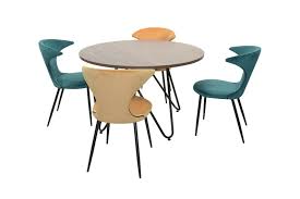 Esstisch rund nordisch skandinavisch designer tisch holz esszimmer wohnzimmer. Essgruppe 5 Tlg Grun Ocker Esstisch Rund 4x Stuhle Stuhlset Tischgruppe Modern Kaufen Bei Go Perfect