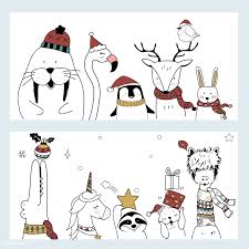 Download Premium Vector Of Hand Drawn Animals Enjoying A Christmas Holiday Christmas Animals Christmas Drawing How To Draw Hands