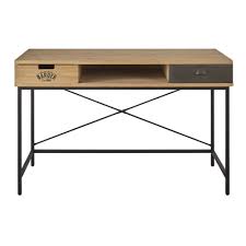 Black metal desk console table dressing table industrial retro chic furniture. Industrial Desk In Solid Pine And Black Metal With 2 Drawers Harvey Maisons Du Monde