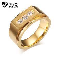 Stainless Steel Three Aaa Zircon Engagement Ring Rings For Men Mens Gold Rings Three Stone Diamond Rings Engagement