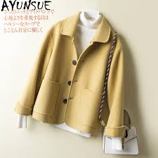 Shop online for women's wool & wool blend coats at nordstrom.com. Ayunsue 2020 100 Wool Coat Women Spring Autumn Jacket Short Double Sided Black Yellow Coat Korean Abrigo Mujer 1840 Kj2392 Buy At The Price Of 59 79 In Aliexpress Com Imall Com