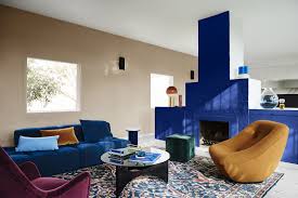 Vibrant Blue Fireplace In Creative Living Room Dulux Colour Minimalism Interior Color Forecasting